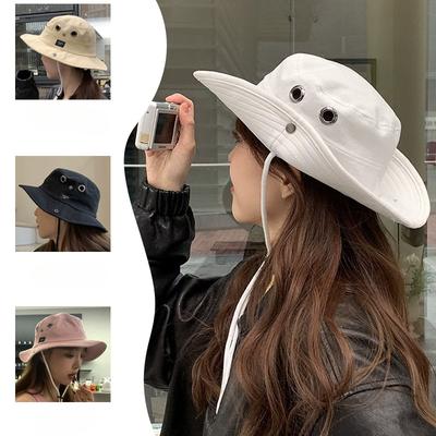 Drawstring Western Cowboy Hat Fisherman Hat Men and Women Spring and Summer Breathable Sunscreen Outdoor Mountaineering Fishing Hat