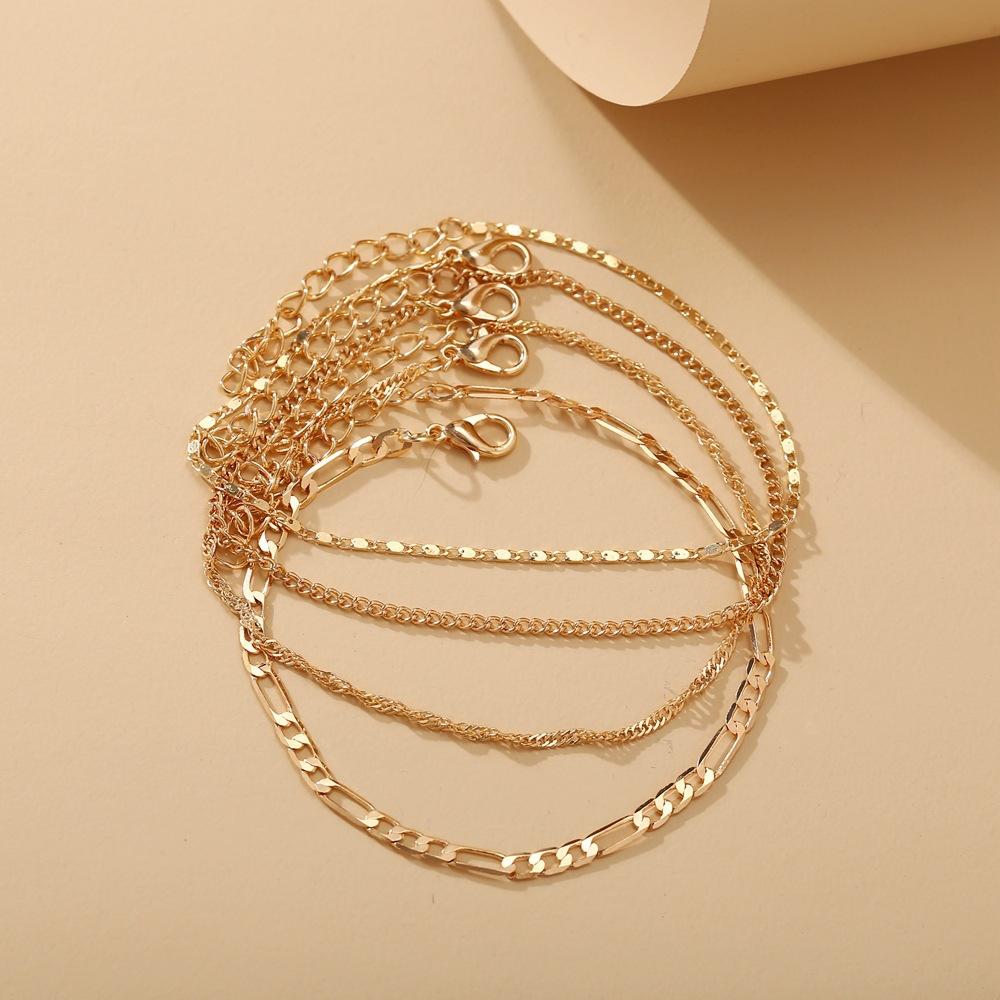 Alloy Anklet Set Women's Fashion Anklet Three-piece Set Flat Snake Wheat Ear Chain Combination Foot Decoration