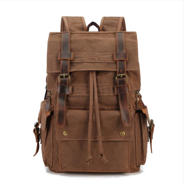 Classic Waxed Canvas & Crazy Horse Leather Backpack - Vintage Style for Outdoor Travel