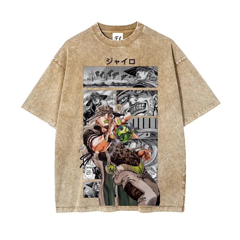Japanese Anime JoJo's Bizarre Adventure T Shirt Y2k Washed T-shirt Summer Short Sleeve Cotton O-Neck Tee Top Men Unisex Clothing