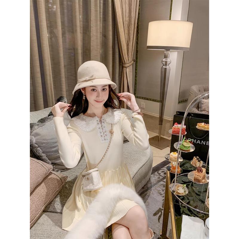 

Women s Sweet Pleated Knitted Dress L