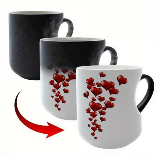 Kubek Zmieniający Kolor w Kształcie Serca 11oz Magiczny Ceramiczny Kubek Odkrywa Ukryty Wzór Kubek do Kawy z Gorącymi Napojami Romantyczny Prezent dla Miłośników Kawy i Herbaty