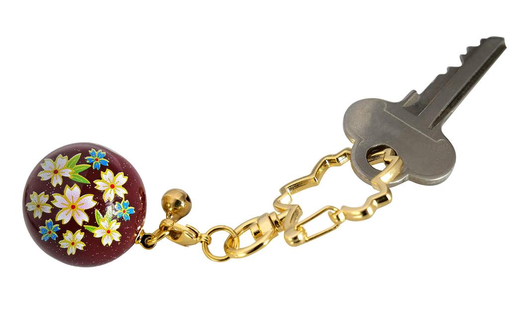 Zune Kaleidoscope Dark Japanese Made In Dark Red Keychain, Red, Lacquer, Pattern, Japan, Souvenir,