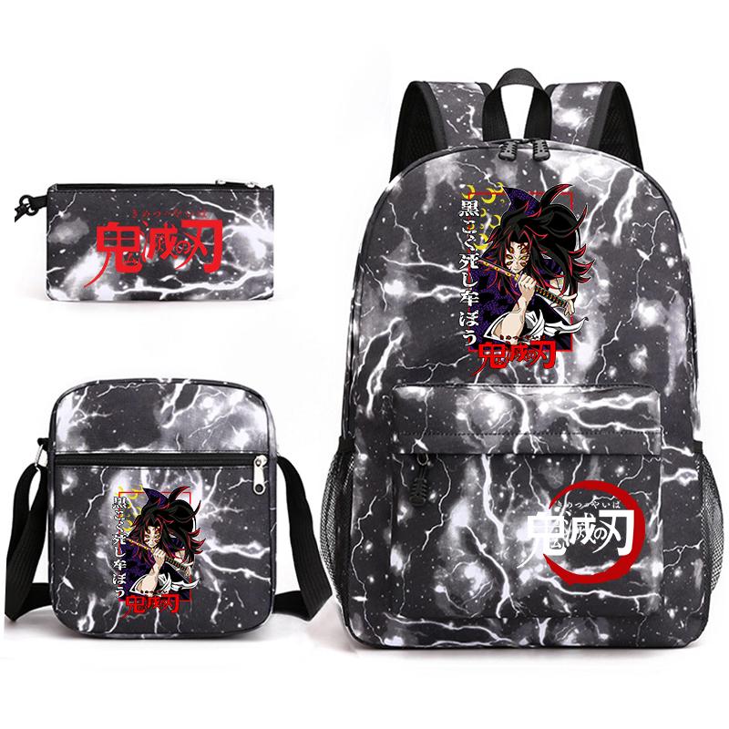 Demon Slayer Anime Print School Backpack Set 3Pcs Include Backpack Shoulder Bag Pencil Case for Boys Girls Students