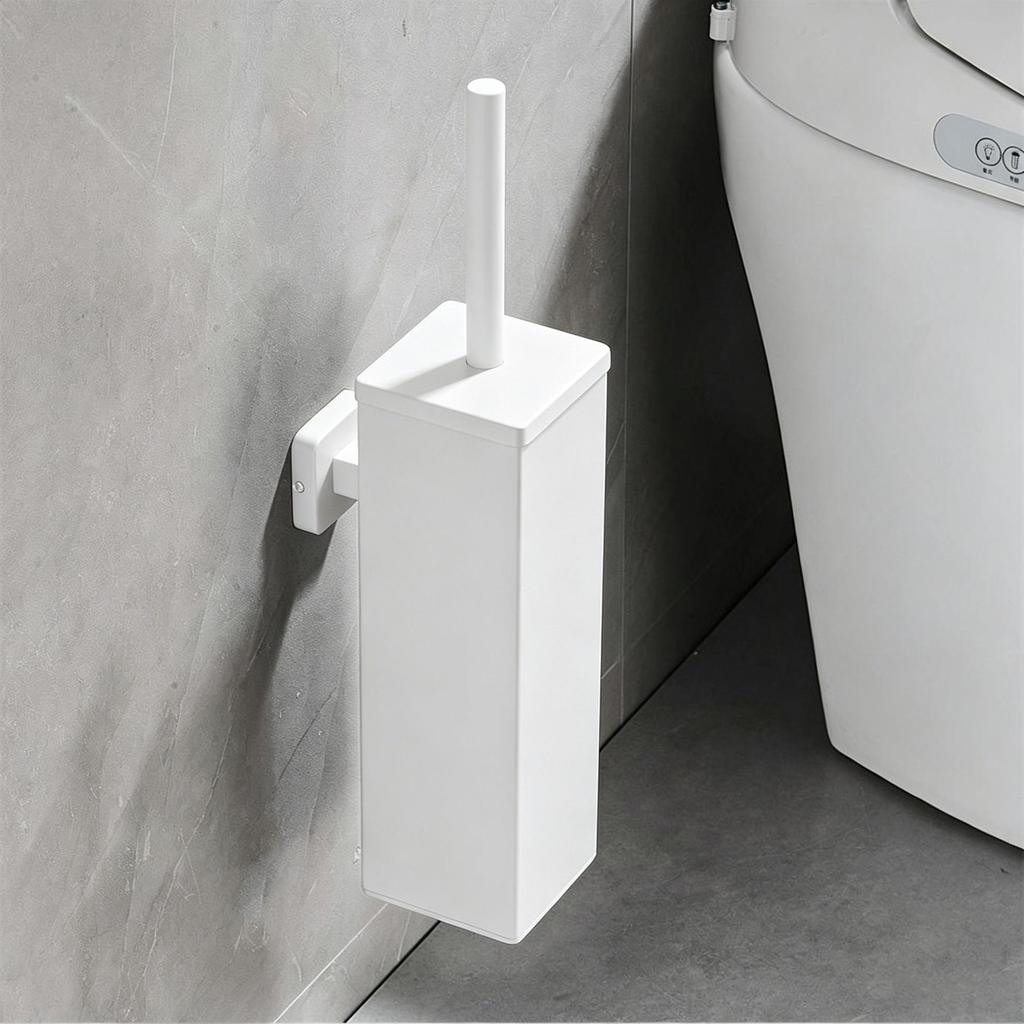 Kapaklı Paslanmaz Çelik Duvara Monte Tuvalet Fırçası Seti - Koku Geçirmez Banyo Temizleme Aracı