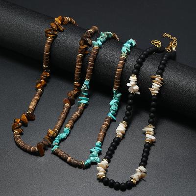 Collier New Bohemia pour Hommes Femmes Perles Naturelles de Coco Irrégulières Œil de Tigre Howlite Colar Accessoires de Plage Loisirs
