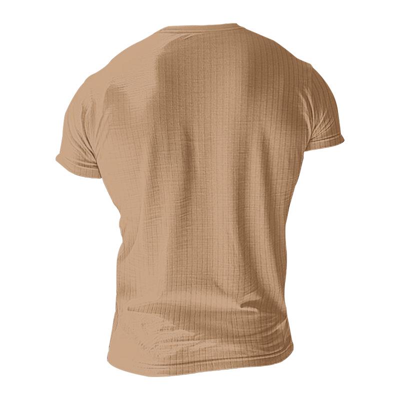 Men's 2025 Casual Ribbed Henley Button Sports T-shirt – Short Sleeve