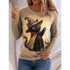 Fashion Women Long Sleeve Tops Casual Graphic 2025 Halloween Cat Tee Shirt Blouse Crewneck Fall Winter Streetwear Style Pullover