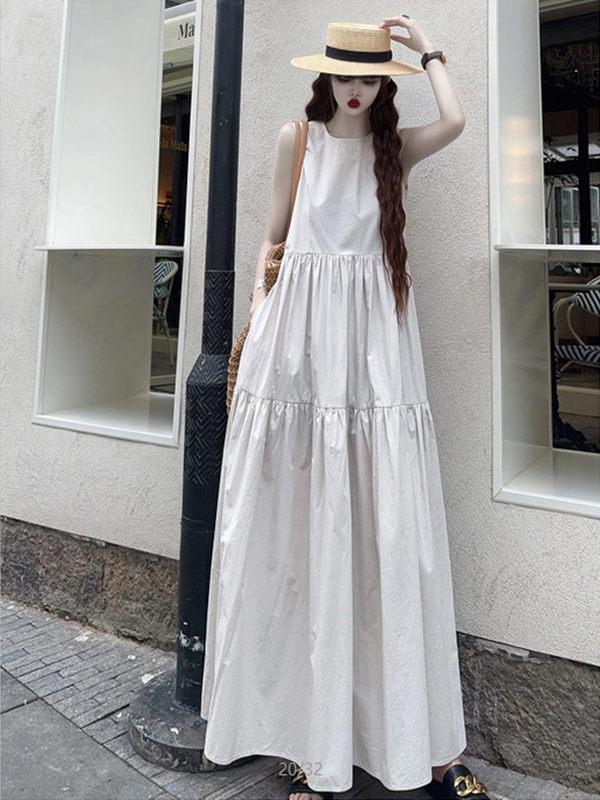 Plus Size Sleeveless Slimming Long Dress - BF Style Casual Round Neck Pullover Skirt