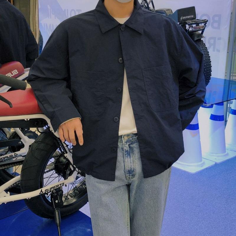 Camicia Casual Giacca a Maniche Lunghe da Uomo Autunno Nuovo Stile Coreano Giacca Larga con Revers