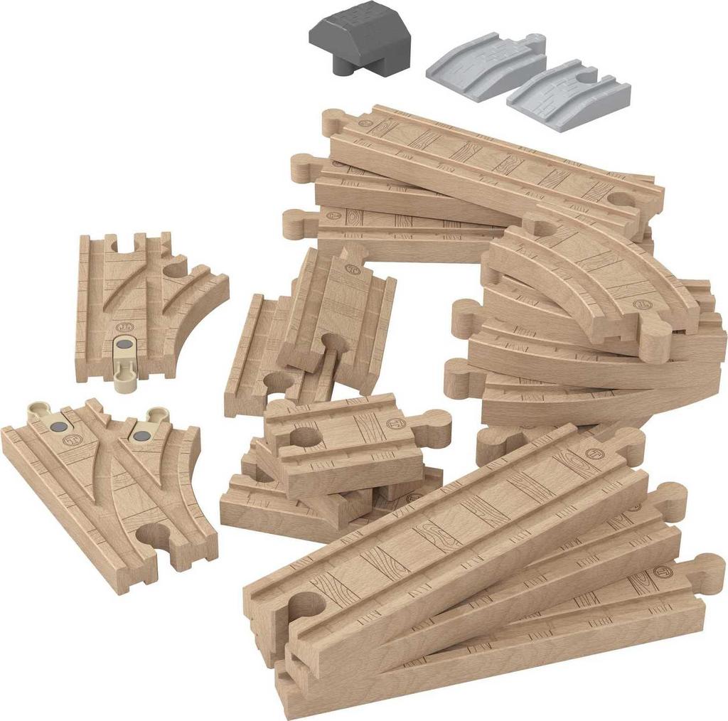 Mattel Tomáš a jeho dřevěná kolejnice. Vytvořte si vlastní originální sadu prodloužených kolejnic s rovnou zakřivenou konstrukcí, která se prodává roky starou a má HDX06. (Thomas) kurs!