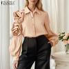 ZANZEA Women Turn Down Collar Casual 3D Flowers Splice Long Sleeve Blouse