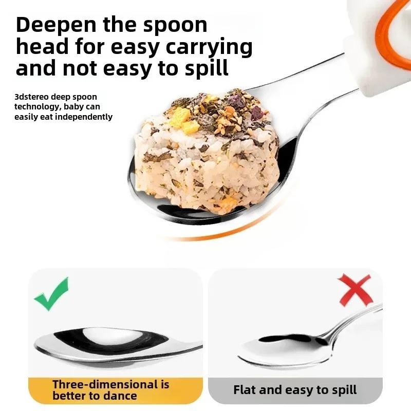 1 STÜCK Baby Esslernen Weiche Silikon Gabel Löffel Kurzer Griff Baby Leicht zu Greifen 316 Edelstahl Gabel Löffel