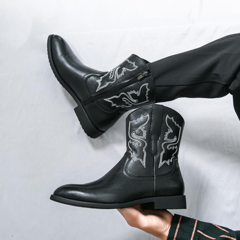 Fashion Cowboy Ankle Boot New Men's Embroidery Suede Leather High Tops Shoes Male Walking Sneakers Footwear Zapatos Hombre