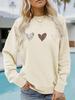 Women's Casual Heart Print Pullover Sweatshirt - Long Sleeve, Round Neck
