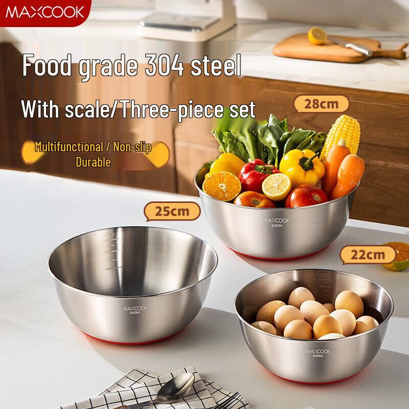 MAXCOOK 304 Stainless Steel Mixing Bowl Set with Measurements