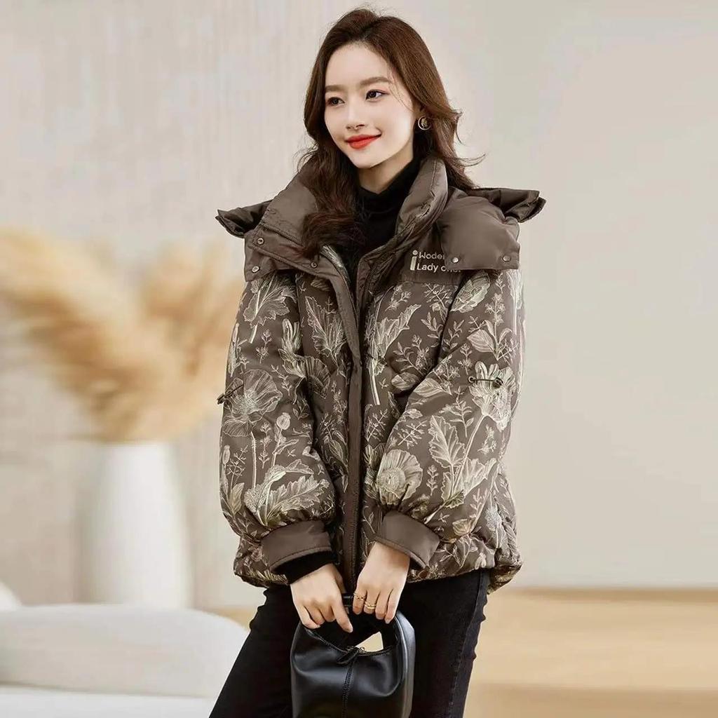 Winter Womens Jacket Clothing 2026 New Down Cotton Coat Hooded Loose Parkas Long Print Padded Coats Female Thicken Outerwear