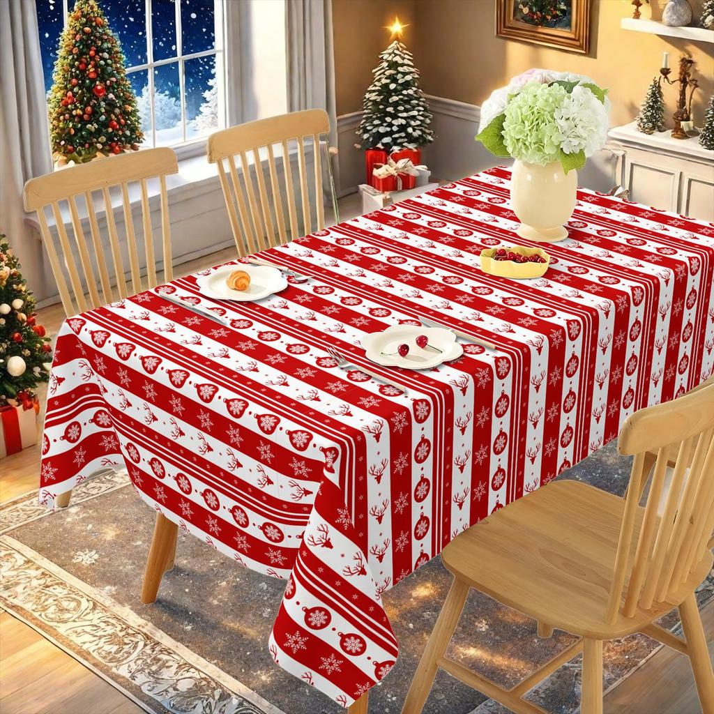1Pc 2026 Christmas Table Cloths Red Flower Printed Waterproof Oilproof For Home Ornament Xmas New Year Christmas Decoration
