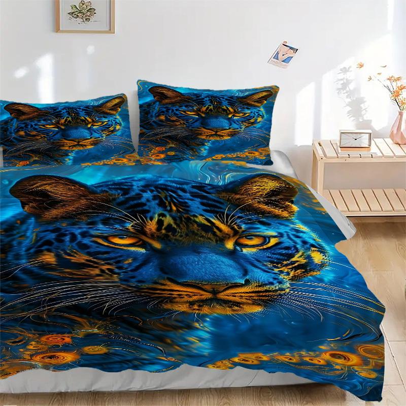 

3pcs Blue Leopard Print Duvet Cover Set -Includes 1 Duvet Cover and 2 Pillowcases, No Quilt Core, All-Season Home Decor yy251111155 135x200cm