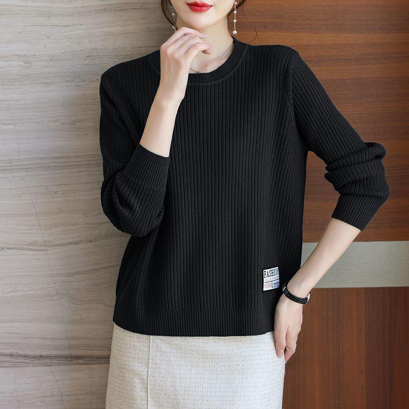 Plus-size Sweater Women's Loose Round-neck Pullover Casual Long-sleeved Solid-color Knitted Sweater Autumn and Winter Top