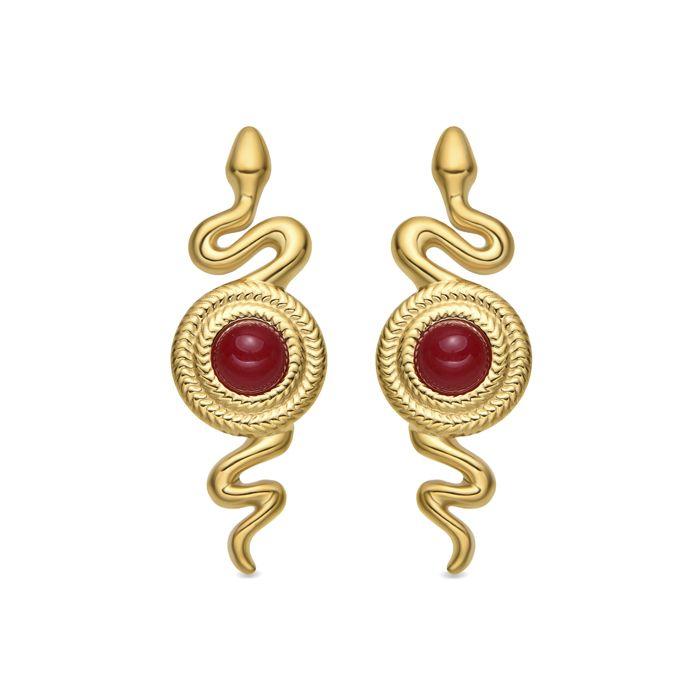 Boucles d'oreilles - LUXENTER - Mystical Snake - Cristal rouge - Finition or 18K - Acier hypoallergénique