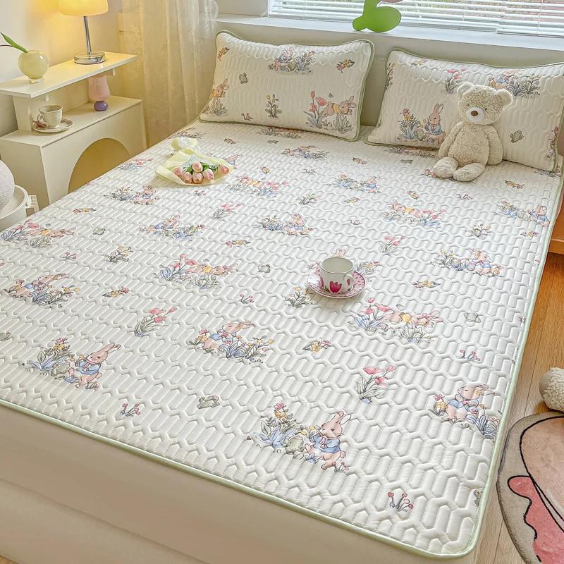 Naturlig Lateks Tykk Sommer Madrass for Seng Høykvalitets Kjølig Følelse Rayon Sengbeskytter og Putetrekk Is Silke Laken Sett Kjølende