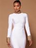 Luxury Beaded Round Neck Backless Bandage Dress - Slim Fit Bodycon Long Dress for Women