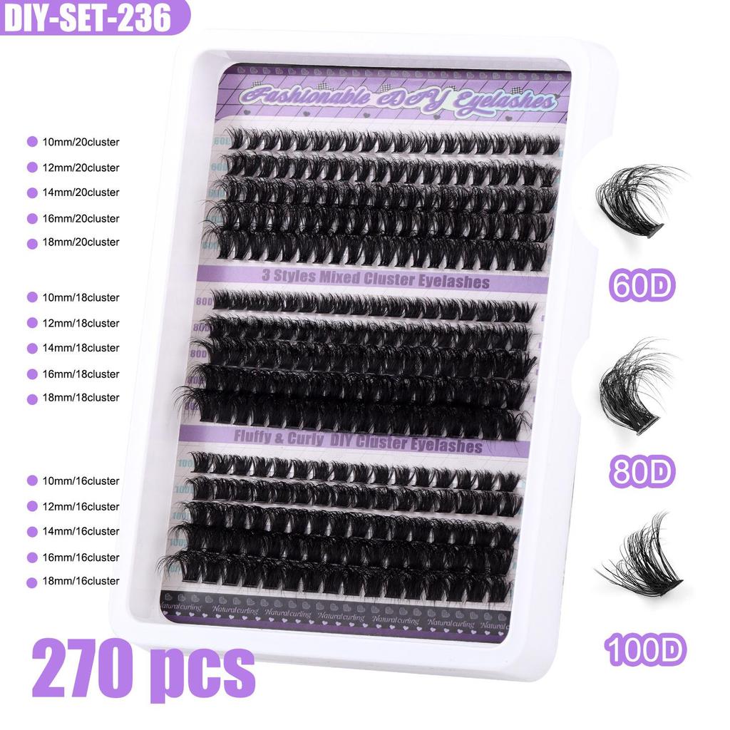DIY Dense D-Curl False Eyelash Extension Set - Fluffy, Segmented & Curled Doll Lashes