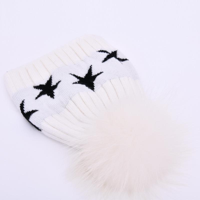 New five-pointed star rabbit velvet soft and comfortable double-layer warm wool hat soft waxy knitted hat