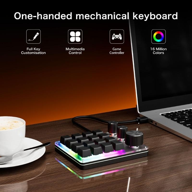 USB C Macro Keypad with 16-Key and 3 Knobs Programmable  Mechanical Gaming Keyboard for Efficiency Gaming and Office