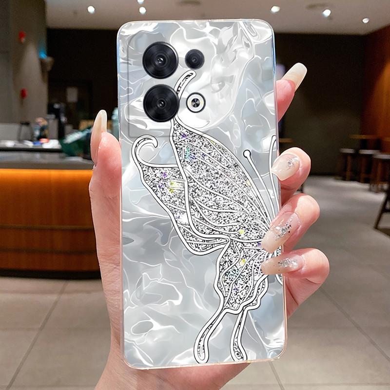 Hülle für OPPO Reno 8 5G Mode Schmetterlingsblumen Klar Weiches TPU Silikon Rückseite für OPPO Reno 8 Pro / Reno8 5G Handyhülle