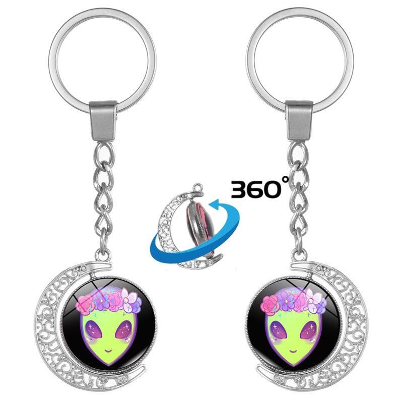 Green Alien Double-Sided Rotating Pendant Keychain - Gift & Souvenir