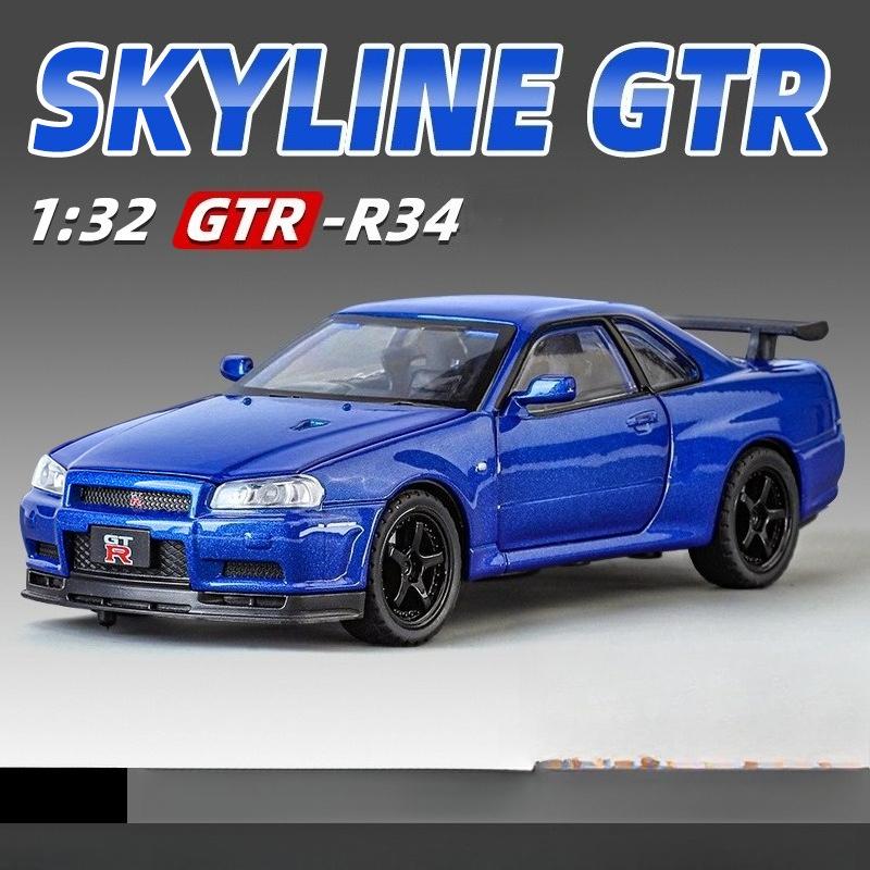 1:32 Nissan GTR R34 Skyline Supercar Alliage Métal Moulé Sous Pression Modèle de Voiture Collection Bureau Intérieur Hobby Ornement Tendance Cadeau d'Anniversaire