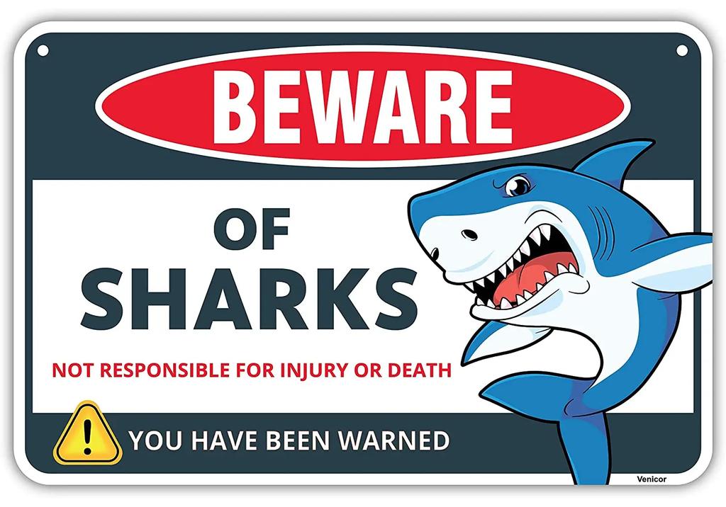 Danger Zone Requins Plaque Métallique Vintage Boîte Man Cave pour Hommes Femmes Décor Mural pour Bars Restaurants Cafés Pubs 12x8 Pouces