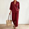Spring and summer European and American style V-neck short-sleeved suit fashionable casual wide-leg pants suit