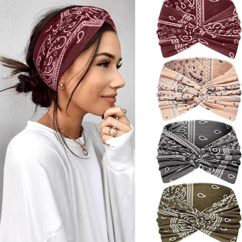 4PCS New Yoga Headband Women s Cashew Headband European and American Printed Cross Headband Hair Accessories Fashion Headband
