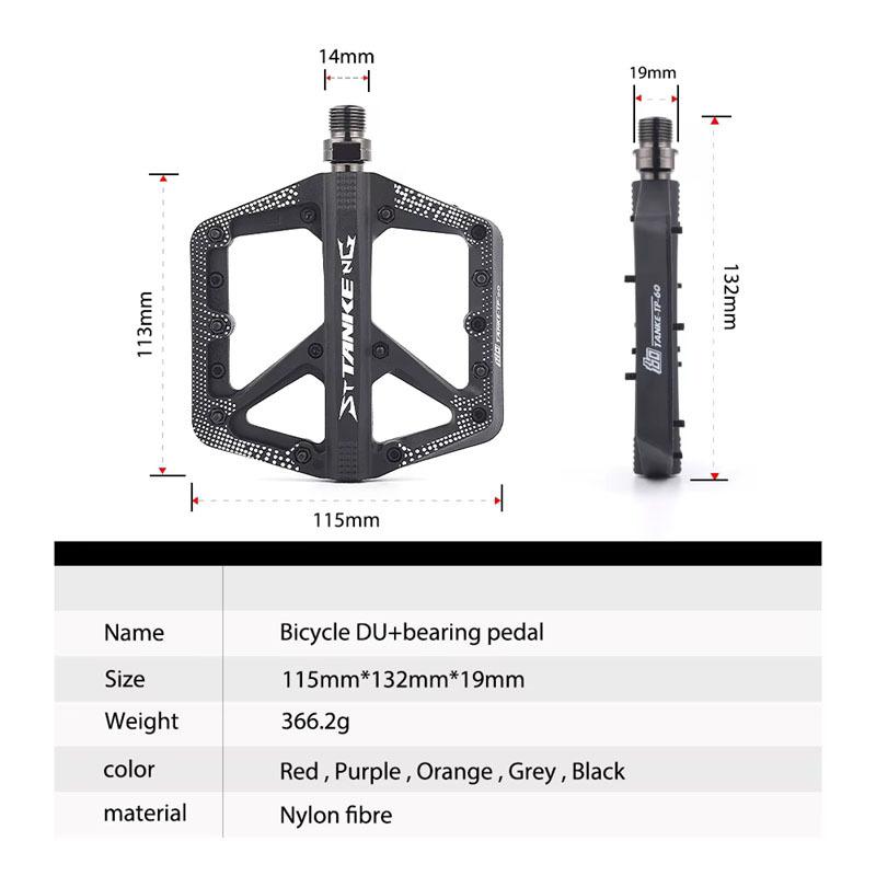 TANKE Bike Pedals Non-Slip Nylon MTB/Road Bicycle Pedals Bearing Cycling Footrest Black/Red/Gray/Orange