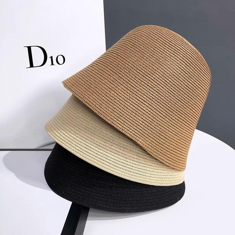 Straw Breathable Bucket Hat Women's Straw Hat Versatile Bucket Hat Sunscreen Visor Bell Simple Hat