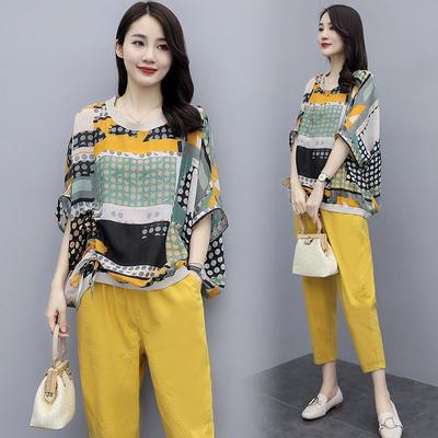 Großformat Damen Bedruckter Anzug Damen Viertel Lässiger Mode-Stil Locker Zweiteiliges Set