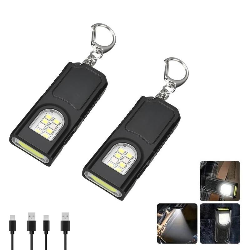

Многофункциональный светодиодный фонарик-брелок, перезаряжаемый мини-фонарик с COB рабочей лампой, брелок-фонарик для кемпинга, прогулок, карманный фонарь 2Pcs