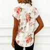 Camicetta da donna a maniche corte con bottoni e stampa floreale, casual, con scollo a V e colletto, con motivo a rose