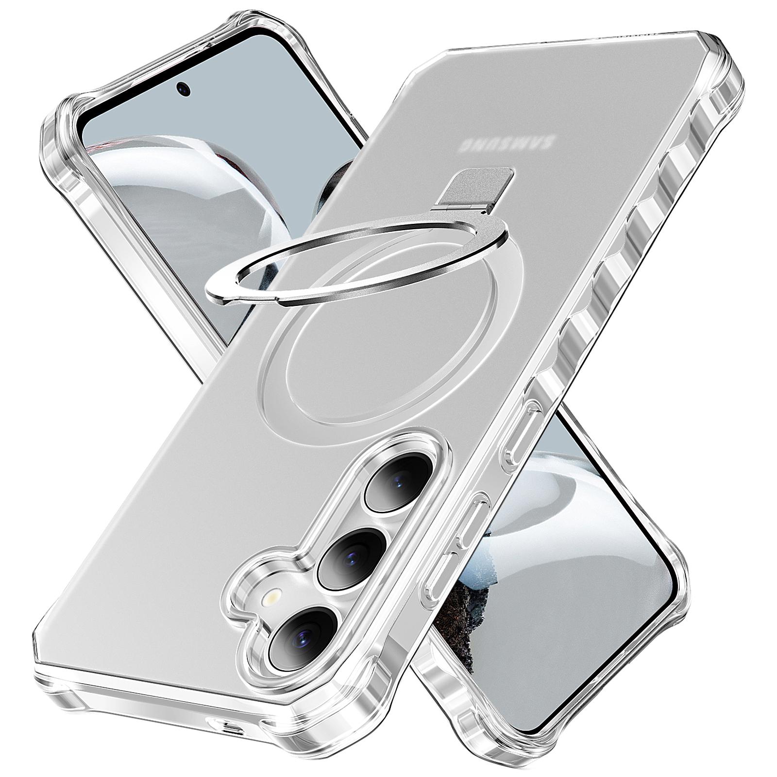 

For Samsung Galaxy S25/S24 Case Compatible with MagSafe Matte Kickstand Hybrid Phone Cover Small Wavy Edge Grey