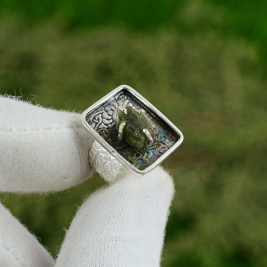 

Natural Green Kyanite Rough 925 Silver Statement Adjustable Ring For Women Adjustable