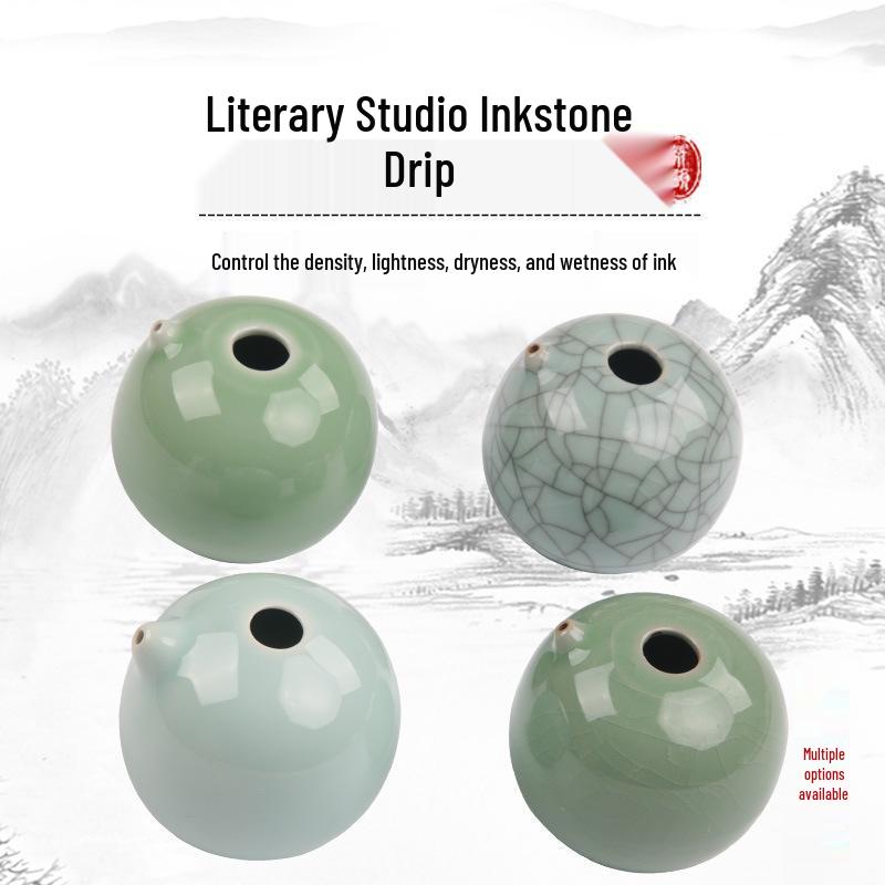 Wei Zhuang Ceramic Inkstone for Grinding and Mixing Ink: Calligraphy Water Drop Supplies - Four Treasures of the Study.