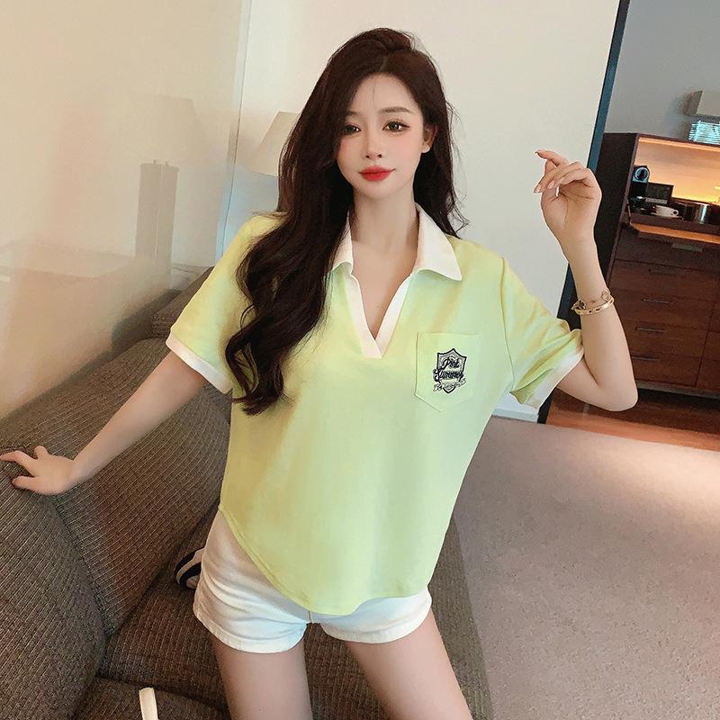 

Женская шикарная футболка-поло свободного кроя с коротким рукавом XL зелёный