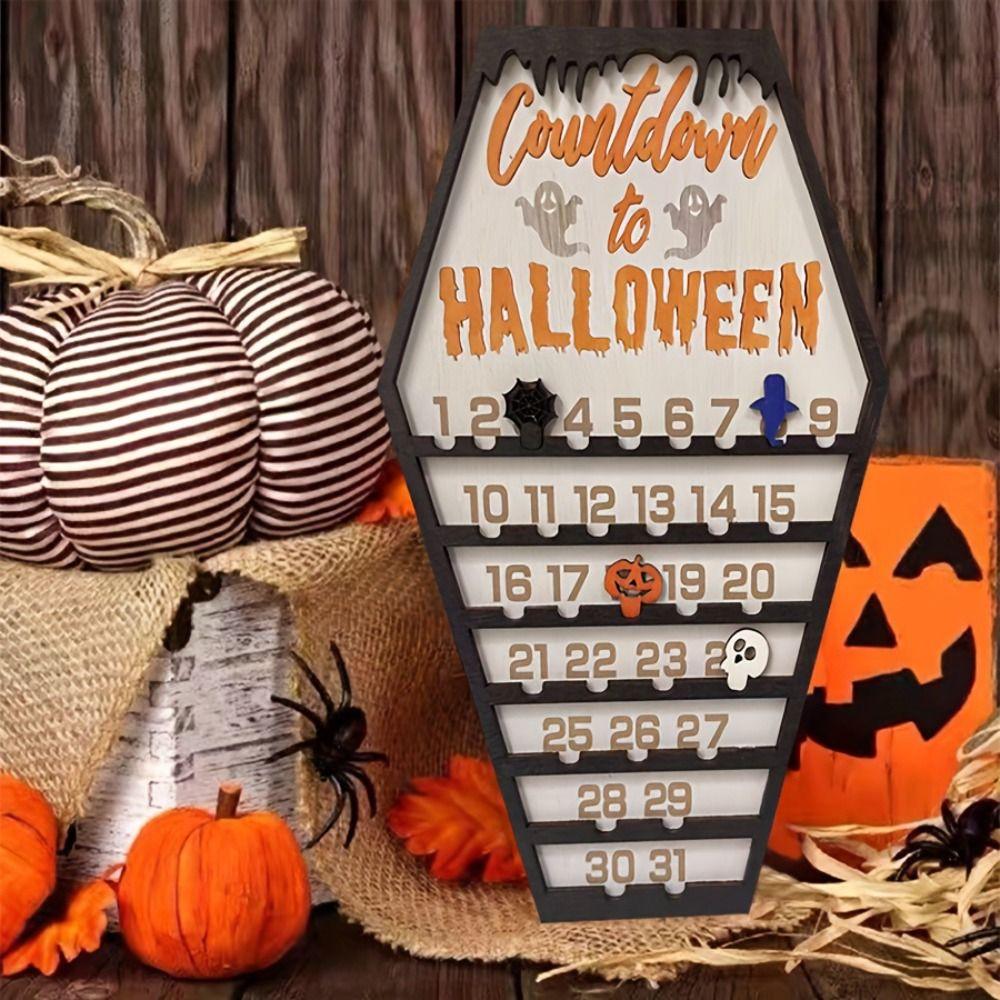 Rectangle Halloween Countdown Calendar Wooden Wooden  Calendar Ornaments  Haunted House