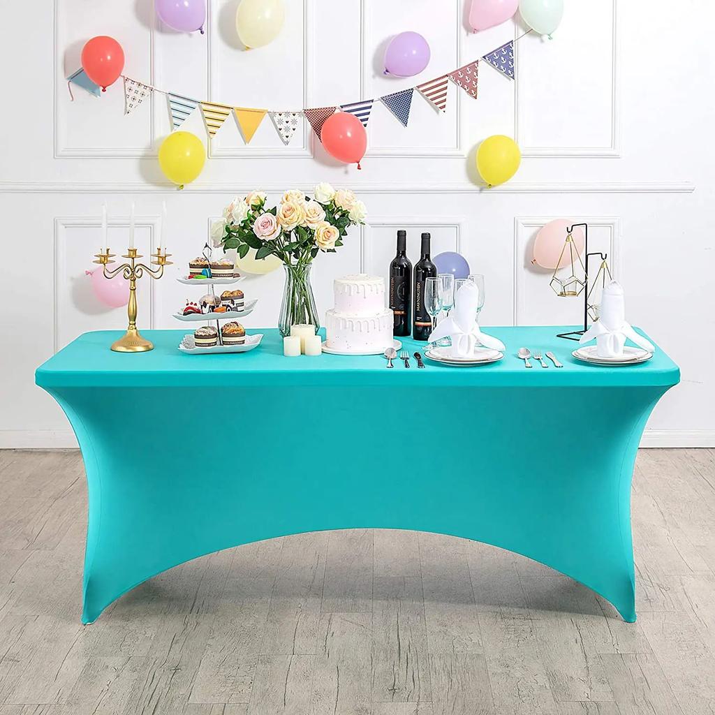 2 Pcs Spandex Table Cover for Standard Folding Tables Universal Rectangle Fitted Tablecloth Protector Wedding Banquet and Party