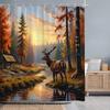 Höstskog Hjort Duschdraperi Flod Solnedgång Rustik Lada Thanksgiving Polyestertyg Badgardiner Badrumsdekor med Krokar