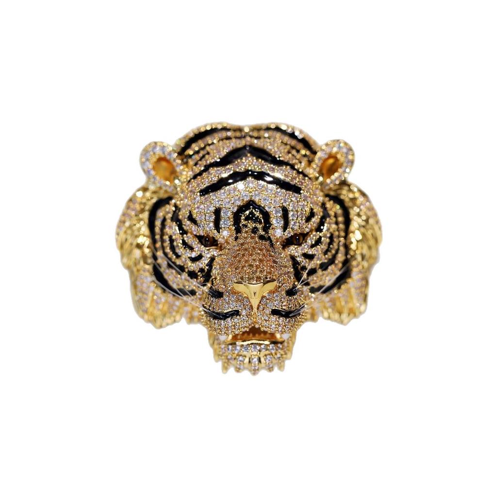 Luxus Vergoldete Kupfer Tigerkopf Brosche, Voll Besetzt mit Zirkonia Kristall Tier Anstecknadel für Herren Damen Anzug Accessoire