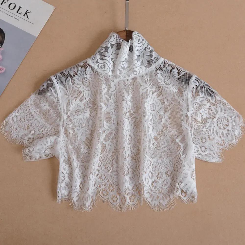 Perfect Match Women Detachable Fake Collar Half Shirt Blouse Sweet Crochet Sheer Eyelash Floral Lace Wedding Dress Dickey Neck Cover